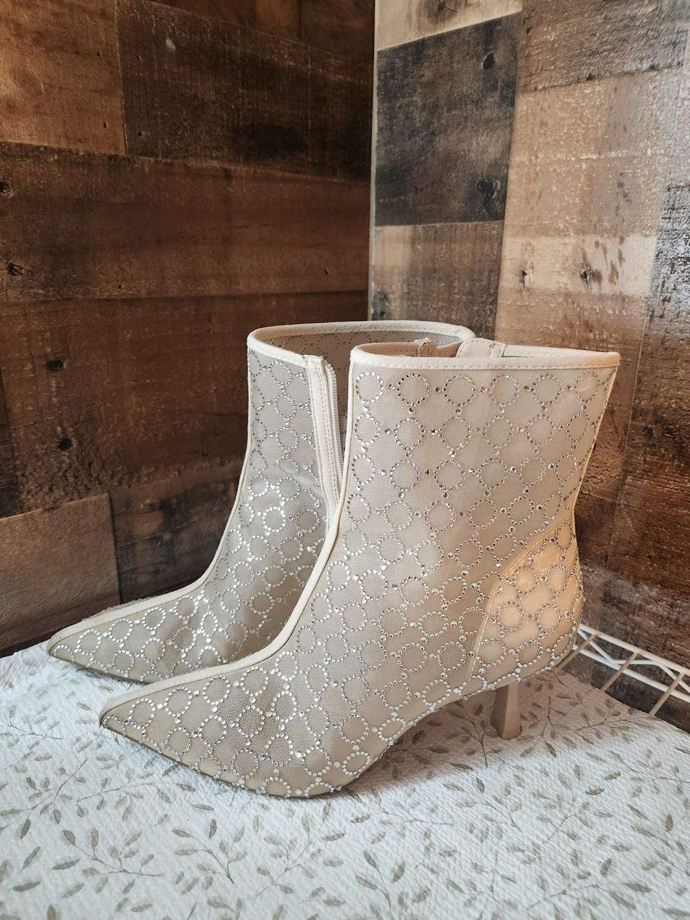 I.N.C Cream Studded Pointed-Toe Ankle Booties